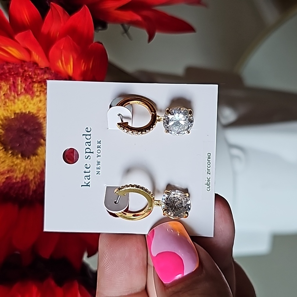 NEW Kate Spade Gold Tone Cubic Zirconia Dangle Earrings